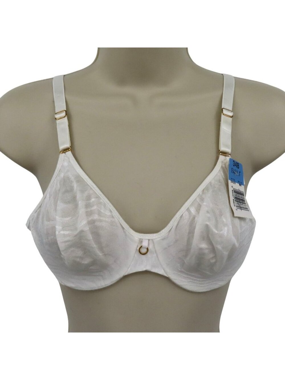 VTG Bali 34B Bra Style 2425 White Zebra Animal Print Underwire Unlined NEW NWT